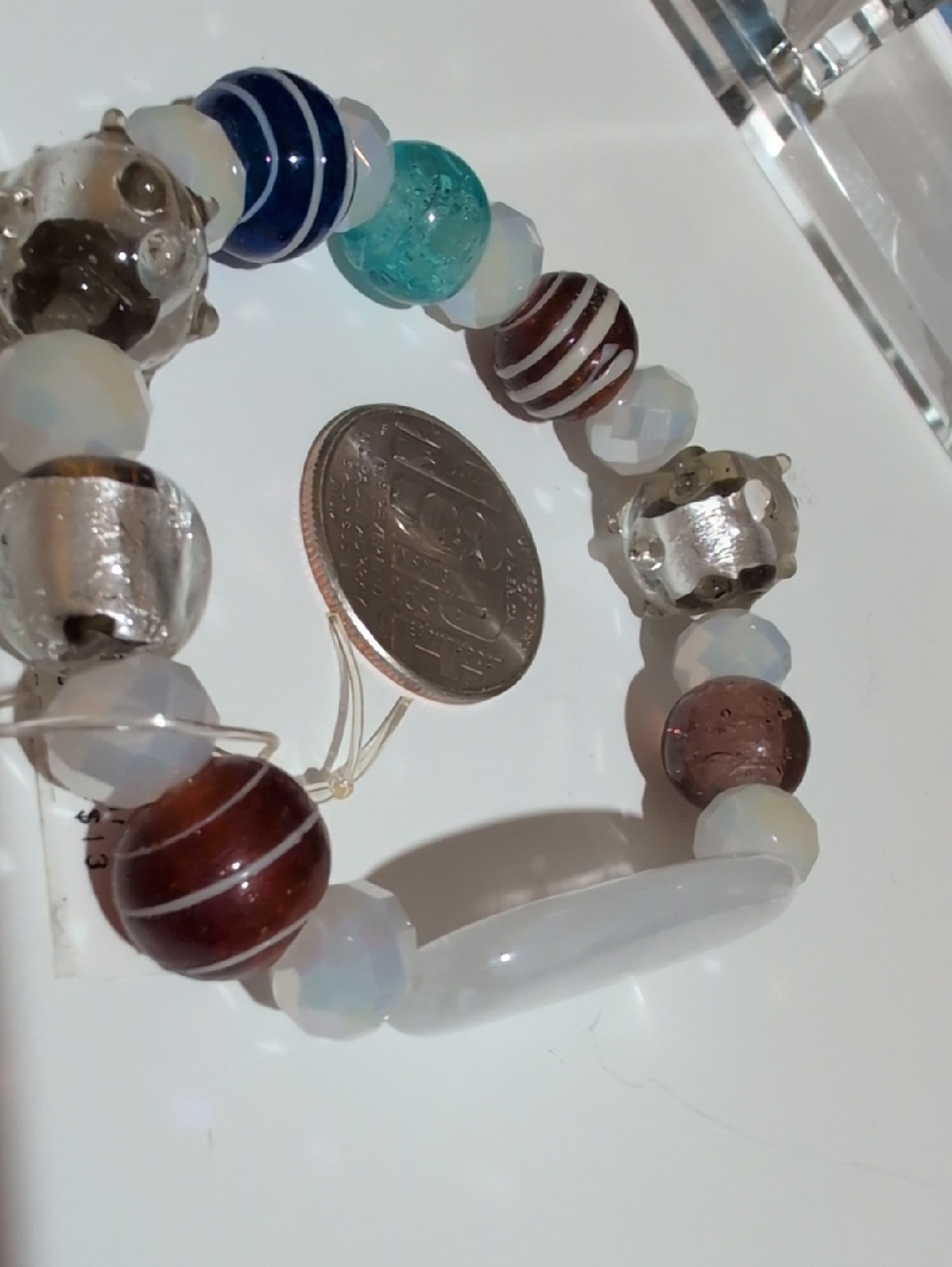 Handmade Multicolor Glass Bead Stretch Bracelet - Turquoise, Blue, Green, red - Picture 8 of 11
